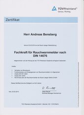 Herr Andreas Bensberg, Fachkraft für Rauchwarnmelder nach DIN 14676